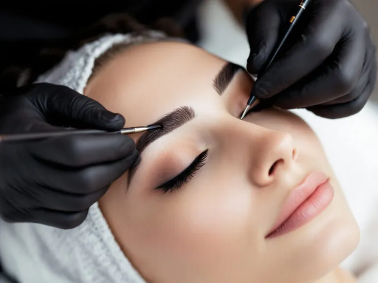 Application de henné sur le sourcil au pinceau biseauté