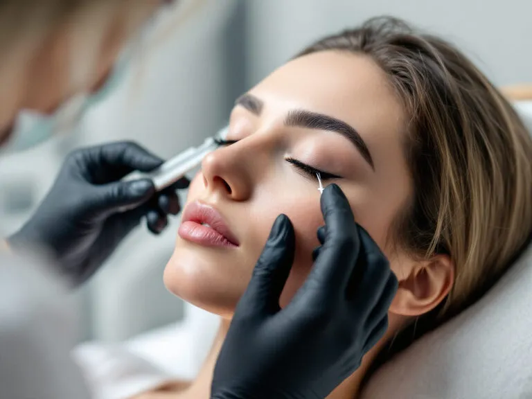 Tracé préparatoire des sourcils au fil avant une séance de microblading
