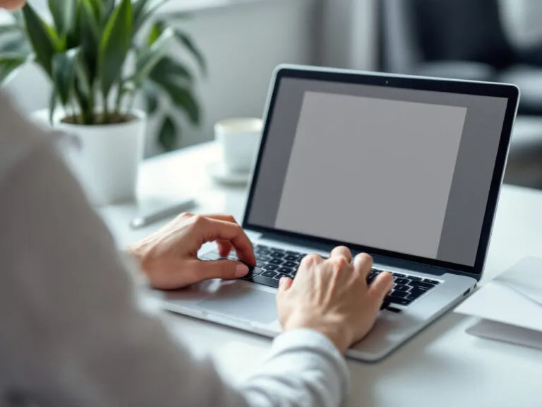 Mains tapant un document sur un ordinateur portable