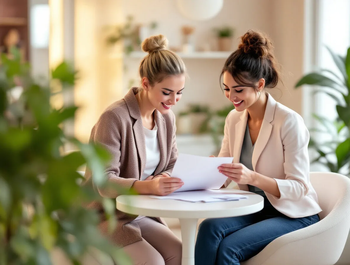 Gérante d’institut en rendez-vous avec sa conseillère