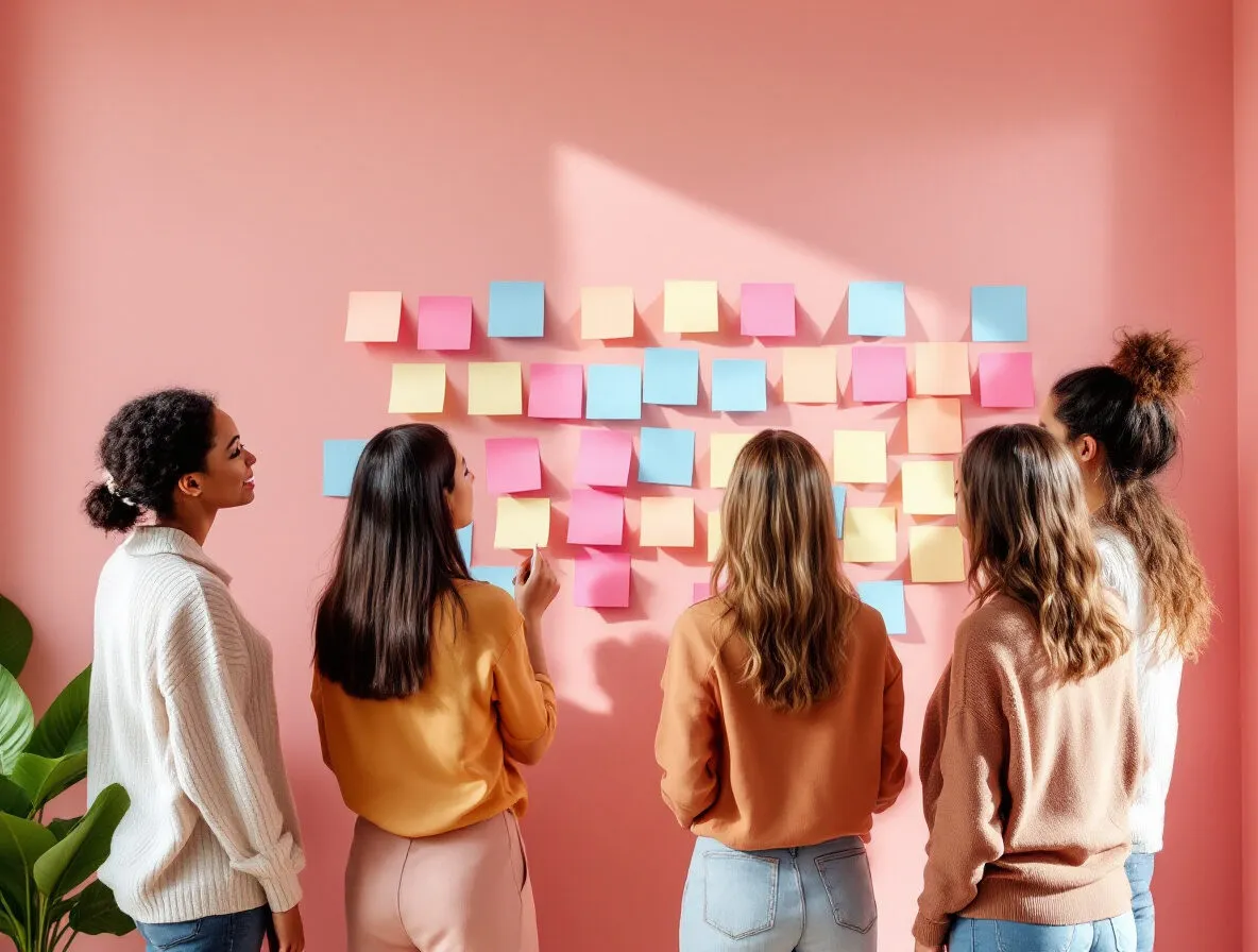 Équipe d’institut organisant un projet avec des notes adhésives