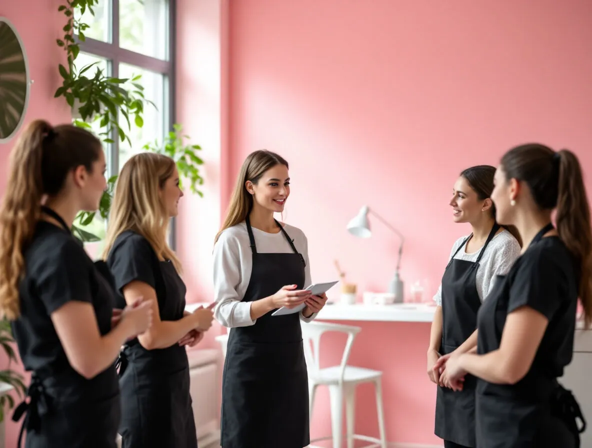 Responsable animant le point du matin avec son équipe